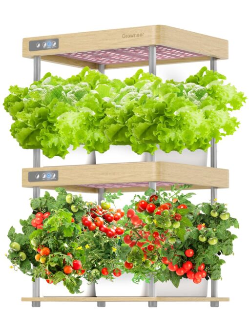 GROWNEER HydroEasy1.0 Hydroponics Growing System Kit, Beginner-Friendly Indoor Garden for Vegetable Fruit Herb, Solid Wood Design, Perfect Gift Idea, Full-Spectrum LED Lights for Maximum Growth