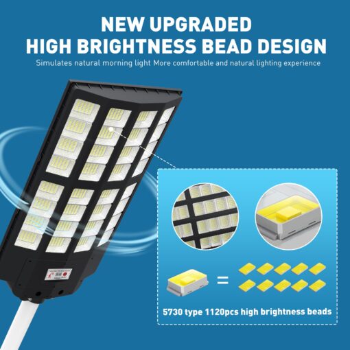 OKPRO 7000W Solar Street Lights Outdoor - Wide Angle Solar Lights Outdoor Motion Sensor,Solar Parking Lot Lights Dusk to Dawn,7000K LED Street Lights Solar Powered for Commercial,Yard(2 Pack) - Image 7