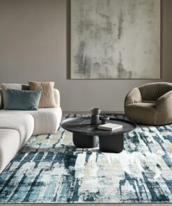 jinchan Area Rug 6x9 Modern Abstract Washable Living Room Rug Blue Multi Soft Contemporary Home Decor Non Slip Backing Carpet for Bedroom Dining Room
