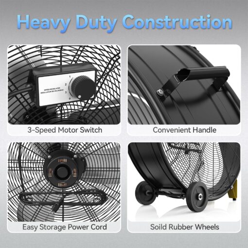 CCGIRU 14000 CFM 30" High Velocity Industrial Drum Fan, 3-Speed Heavy Duty Industrial Shop Fan for Warehouse, Workshops, Garage, Factory and Basement - UL Safety Listed - Image 6