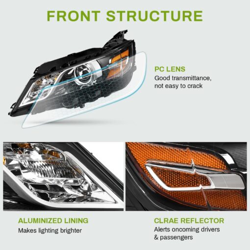 AUTOSAVER88 Projector Headlights Assembly Compatible with 2014-2020 Chevy Impala Factory Halogen Headlamp with bulbs Black Housing Amber Reflector Clear Lens Driver & Passenger Side - Image 5