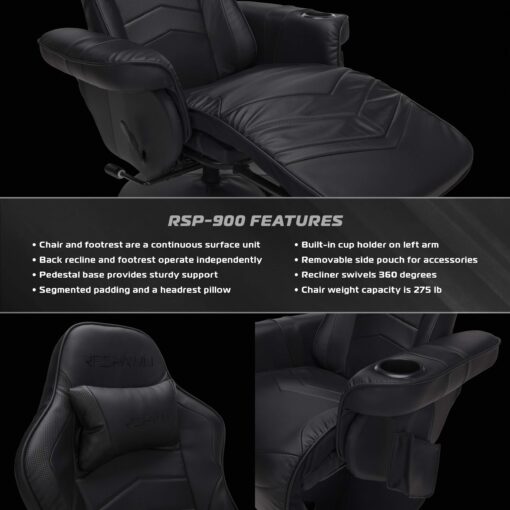 RESPAWN 900 Gaming Recliner - Video Games Console Recliner Chair, Computer Recliner, Adjustable Leg Rest and Recline, Recliner with Cupholder, Reclining Gaming Chair with Footrest - Black - Image 3