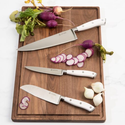 Yatoshi 15 Piece White Knife Block Set - Pro Kitchen Knife Set Ultra Sharp High Carbon Stainless Steel with Ergonomic Handle - Image 5