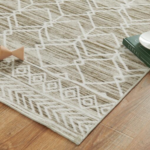 jinchan Moroccan 8x10 Area Rugs for Living Room - Machine Washable Modern Geometric Stain Resistant Ultra-Thin Low-Pile Large Rug Non-Slip Carpet for Bedroom Kitchen Dining Room (8x10ft,Taupe) - Image 2