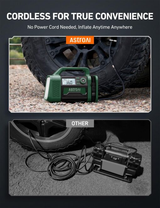 AstroAI TC3 Air Compressor Portable Tire Inflator Offroad Air Compressor for Truck 150PSI with Digital Display Air Pump for Car Heavy Duty for 4x4 Vehicle, RV, SUV, Car Accessories Green - Image 3