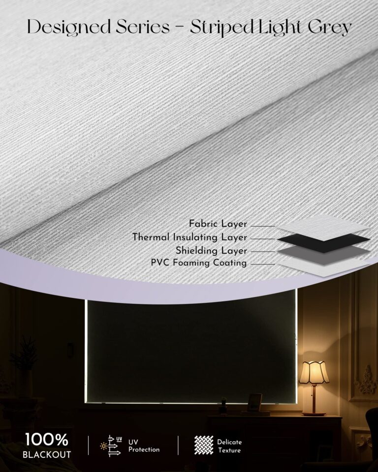 Graywind Smart Blackout Roller Shades Compatible with Alexa Google Textured Gleaming Fabric Rechargeable Motorized Blinds Cordless Remote Control Window Shades, Custom Size (Striped Light Grey) - Image 4