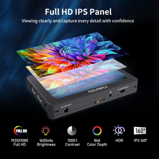 FEELWORLD F5 Pro X 5.5 Inch 1600nits Daylight Visible DSLR Camera Field 4K Monitor with 3D LUT HDMI Touchscreen Monitor Video Monitor 4K-HDMI DC Input Output Include Battery+Carry Case Bundle - Image 8