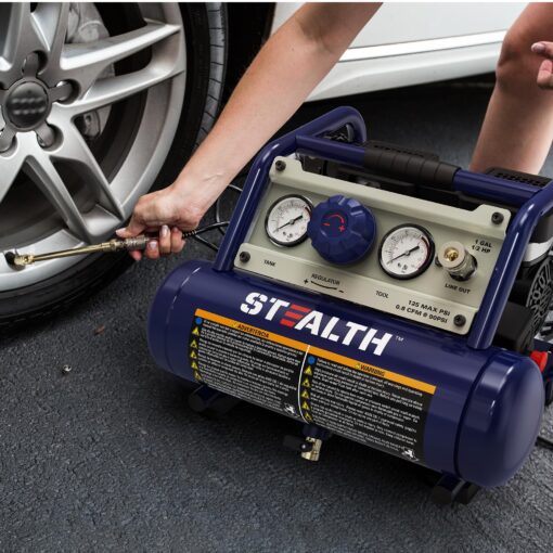 STEALTH Air Compressor 1 Gallon, 1/2HP Max 125 PSI, Induction Motor, 0.8 CFM@90PSI, 1.3 CFM@40PSI, Oil-Free Maintenance Free Light Weight Electric Air Tools for Drilling, Nailing, Grinding, SAUQ-1105 - Image 4