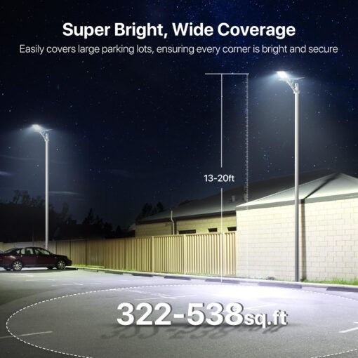 Solar Street Lights Outdoor Waterproof - 6000W Solar Lights Outdoor Dusk to Dawn Parking Lot Light Commercial, 7000K LED Street Light Powered Flood Security Heavy Duty for Yard, Outside(2 Pack) - Image 8