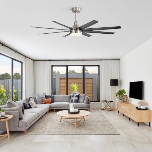 Breezary 65" Large Ceiling Fans with Lights and Remote, 8-Blade, Reversible DC Motor, 6-Speed, Timer, Industrial Ceiling Fans with Led Light Chandelier for Bedroom Office (Satin Nickel & Black) - Image 9