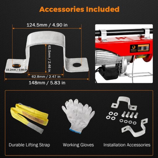 BEAMNOVA Electric Hoist 110-120v Overhead Engine Lift 110-120 Volt with Line 4.92 Ft Remote Control Switch Hook Strap Beam Mounting Bracket Gloves Pulley (2200lbs) - Image 4