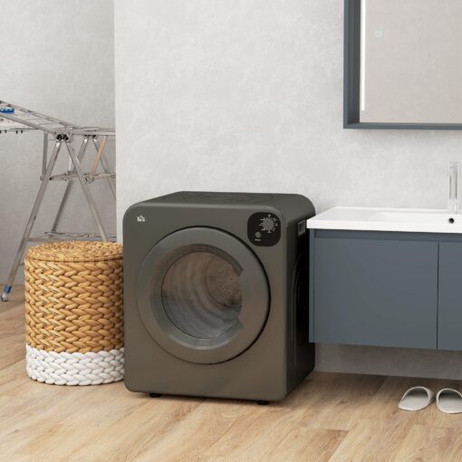 HOMCOM Portable Clothes Dryer, 120V 1300W Compact Laundry Dryer with Intelligent Drying, 3.2 cu.ft Stainless Steel Drum, Front Load Electric Dryer for Apartments, Dorms, RVs, Gray - Image 2