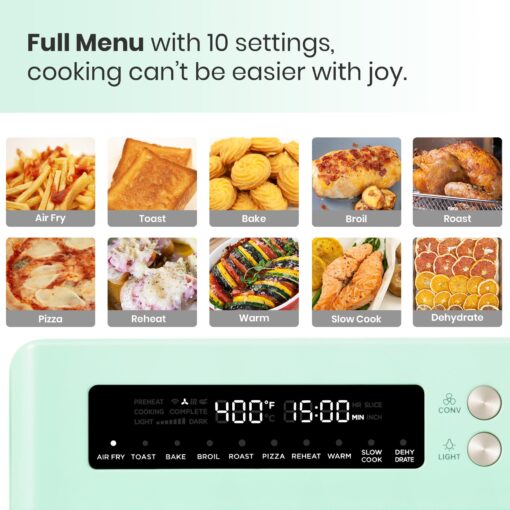 VAL CUCINA Retro Style Infrared Heating Air Fryer Toaster Oven, Extra Large Countertop Convection Oven 10-in-1 Combo, 6-Slice Toast, Enamel Baking Pan Easy Clean with Recipe Book, Green Color - Image 9