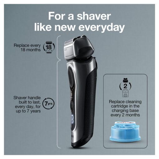 Braun Electric Razor for Men, Series 8 8457cc Electric Foil Shaver with Precision Beard Trimmer, Cleaning & Charging SmartCare Center, Galvano Silver - Image 2