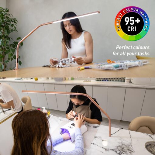 daylight Slimline 4™ LED Table Lamp in Rose Gold - 6,000K, 3,200 Lux, 4 Brightness Levels, USB-C Charging Port, Anti-Glare Diffuser, Flexible Design, Art & Craft, Sewing, Nail Salon - Image 5