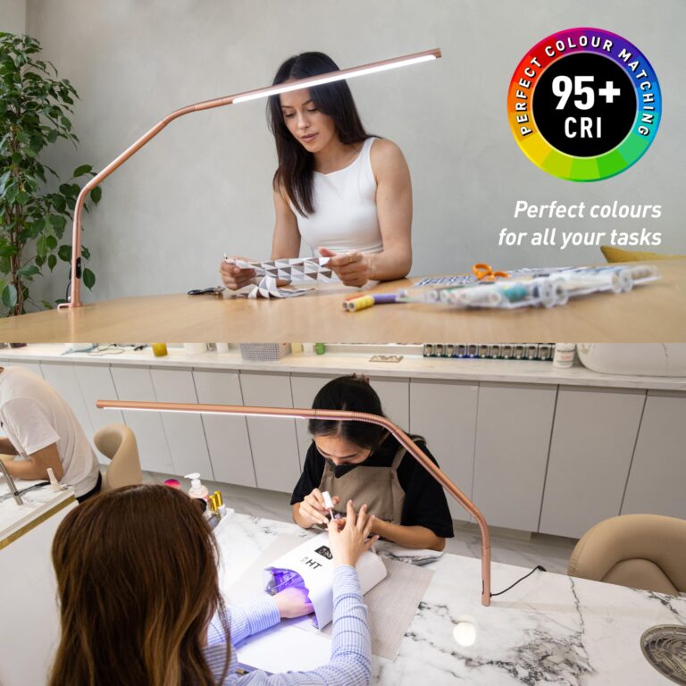 daylight Slimline 4™ LED Table Lamp in Rose Gold - 6,000K, 3,200 Lux, 4 Brightness Levels, USB-C Charging Port, Anti-Glare Diffuser, Flexible Design, Art & Craft, Sewing, Nail Salon - Image 5