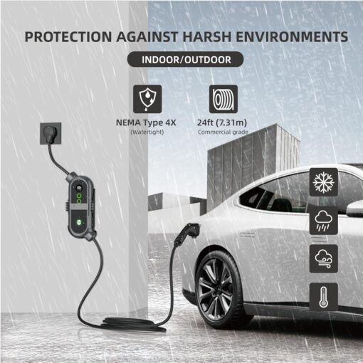 CHARGEWARE Level 2 Smart EV Charger with App Control, Up to 9.6kW, ETL/FCC/Energy Star Certified, 24ft Cable, Wall Mount and Portable Options, 14-50R to 5-15P Adapter, LCD Display, Dark Gray - Image 4