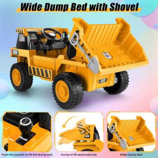 Hikole Ride on Dump Truck for Kids, Electric Cars with Remote Control, Dump Bed, Shovel, Bluetooth, Music Player, Ride on Construction Vehicles for Kids 4-8, Yellow - Image 6