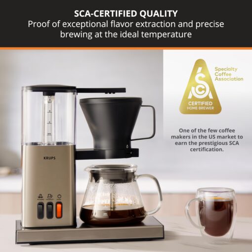 KRUPS Essential Brewer 8 Cup Drip Coffee Maker Machine SCA-Certified, Blooming Technology, Barista-Quality Precise Brewing, Stainless Steel Design and Aroma Tube, Easy to Clean Dishwasher Safe, Silver - Image 7
