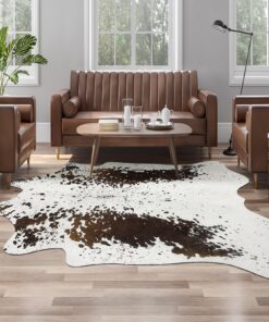 AROGAN White 6×7.2 Feet Faux Cow Print Rug Large - Cow Print Area Rug with No-Slip Backing, Large Animal Skin Rugs for Living Room, Offfice, Room Decor, Spots