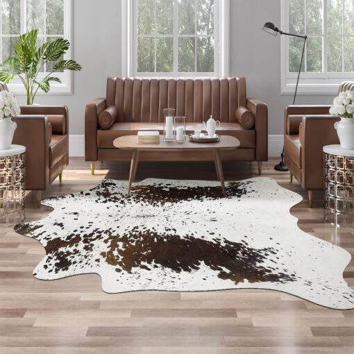 AROGAN White 6×7.2 Feet Faux Cow Print Rug Large - Cow Print Area Rug with No-Slip Backing, Large Animal Skin Rugs for Living Room, Offfice, Room Decor, Spots