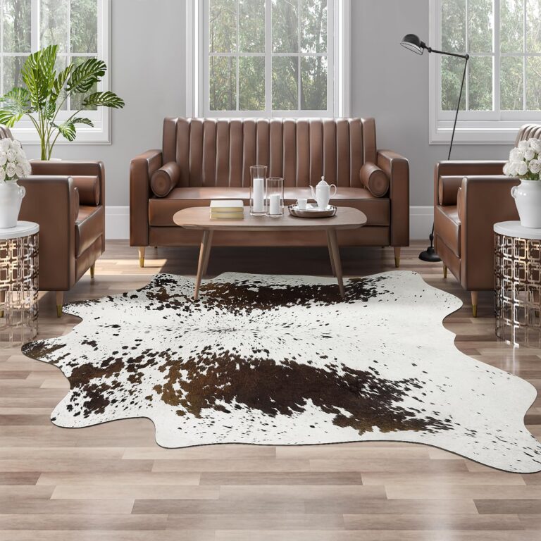AROGAN White 6×7.2 Feet Faux Cow Print Rug Large - Cow Print Area Rug with No-Slip Backing, Large Animal Skin Rugs for Living Room, Offfice, Room Decor, Spots