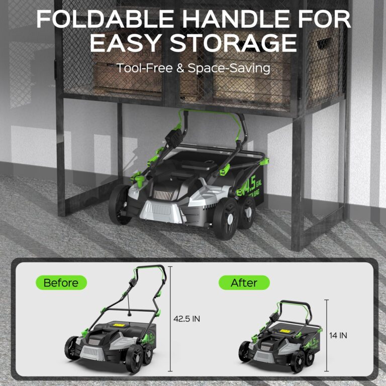 TIECTOWN 16-Inch 15.5 Amp 2-in-1 Electric Dethatcher and Scarifier with 14.5-Gallon Removable Thatch Collection Bag, Lawn Dethatcher with 5-Position Depth Adjustment, Quick-Fold, Keeps Lawn Healthy - Image 4