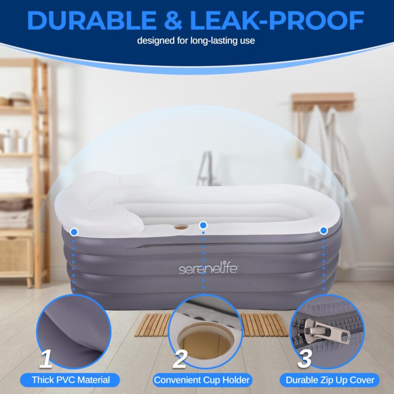 SereneLife Jacuzzi Spa Bathtub with Bubble Massage Mat - Inflatable Bath w/Built-In Heater, Includes Inflatable Pillow, Cup Holder, Remote Control for LED Lighting, Backrest & Armrests - Image 7