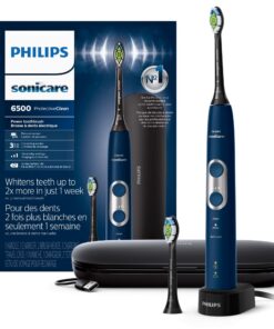 Philips Sonicare ProtectiveClean 6500 Rechargeable Electric Toothbrush, with Pressure Sensor, 3 Cleaning Modes, SmarTimer and QuadPacer, 14-Day Battery Life, Charging Travel Case, Navy Blue, HX6462/07
