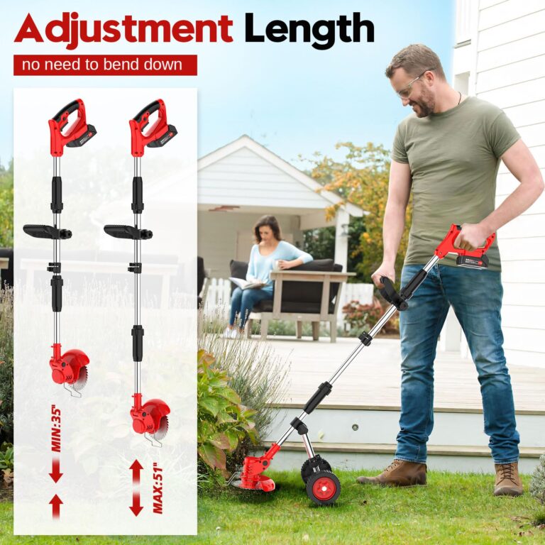 Electric Weed Wacker Cordless with Wheels, Weed Eater Battery Powered 2000mAh 21V, 3 in 1 Lightweight Grass Trimmer String Trimmer Brush Cutter Mower, Stringless Weed Trimmer Edger W/Blade 2 Battery - Image 2