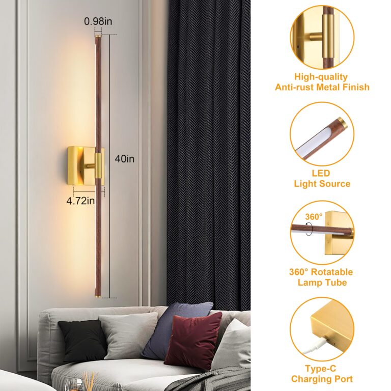Morauroral Walnut Battery Operated Wall Sconce with Remote Control, Rechargeable Wall Sconces Set of 2, LED Wireless Wall Light, 24″ Modern Sconce Wall Decor for Background Wall, Bedroom, Living Room - Image 5