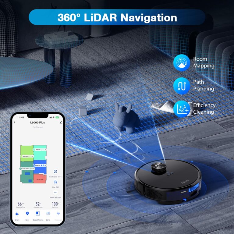 Tikom Robot Vacuum and Mop Combo L9000 Plus, Self-Emptying, 60-Day Capacity, LiDAR Navigation, Home Mapping, 4000Pa,150Min Max, Schedule, Wi-Fi/App, Robotic Vacuum Cleaner for Pet, Hard Floors, Carpet - Image 8