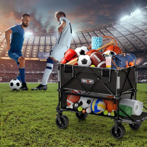 Overmont 400L Foldable Double Decker Wagon - Large Capacity Collapsible Wagon Cart- 52" Extra Long Extender - All-Terrain Big Wheels for Camping, Football Game, Sports Events, Support Up to 450lbs - Image 7