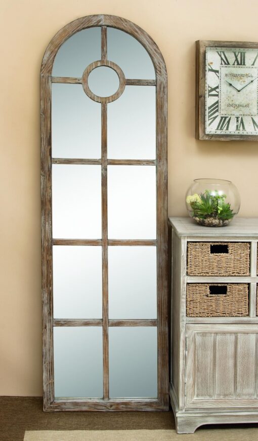 Deco 79 Wood Room Wall Mirror Arched Window Pane Entryway Mirror, Wall Mounted Mirror 23" x 1" x 72", Brown - Image 8