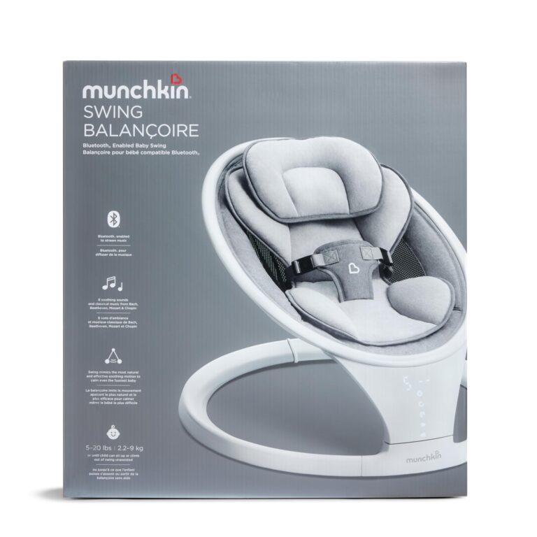 Munchkin Baby Swing, Portable and Lightweight, Bluetooth Enabled Electric Infant Rocker with Natural Sway in 5 Ranges of Motion, Newborn Nursery Essentials, White/Grey - Image 2