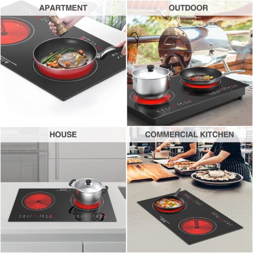 Electric Cooktop 24 Inch,Electric Stove 2 Burners 110V Built-in and Countertop Plug in 2400w,LED Touch Screen,9 Heating 9 Temperature,Overheat Protection,Kids Lock & Timer,Suitable for all Pans - Image 4