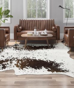 AROGAN White 8×10 Feet Faux Cow Print Rug Large - Cow Print Area Rug with No-Slip Backing, Large Animal Skin Rugs for Living Room, Offfice, Room Decor, Spots