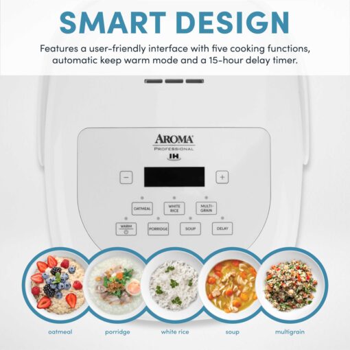 Aroma Housewares Professional 8-Cups (Cooked) / 2Qt. 360° Induction Rice Cooker & Multicooker (ARC-7604), White - Image 8