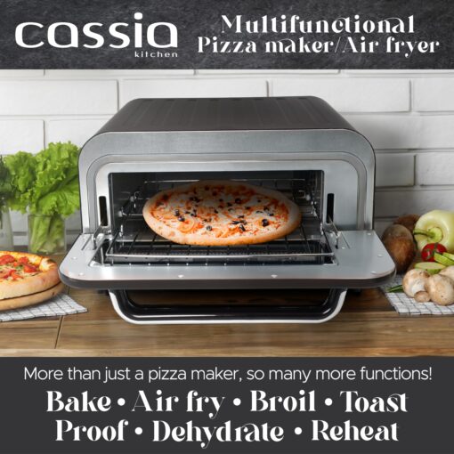 Cassia Countertop Electric Air Fryer Pizza Oven, 12" Capacity, 20L, 1800W, Heats up to 750°F, 16 Presets, Includes Pizza Stone, Peel, Fry Basket, Black - Image 6