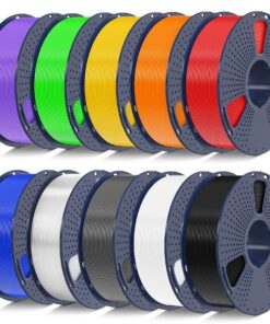SUNLU 10kg PLA 3D Printer Filament Bundle Multicolor, Neatly Wound PLA Filament 1.75mm ±0.02mm, 10kg in Total, 1kg per Spool, 10 Pack, Black+White+Grey+Transparent+Blue+Green+Red+Orange+Yellow+Purple