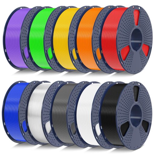 SUNLU 10kg PLA 3D Printer Filament Bundle Multicolor, Neatly Wound PLA Filament 1.75mm ±0.02mm, 10kg in Total, 1kg per Spool, 10 Pack, Black+White+Grey+Transparent+Blue+Green+Red+Orange+Yellow+Purple