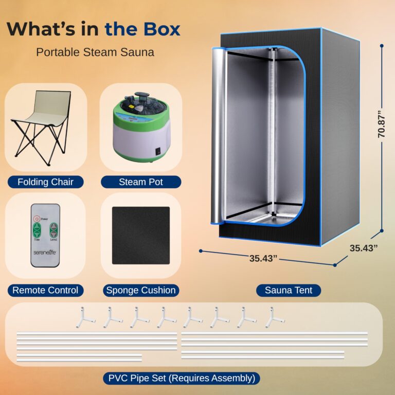 SereneLife Portable Sauna Box for Home, Steam Sauna Tent with Extra Large 4L Steamer - Includes Folding Sauna Chair, Remote Control w/ 9 Heat Levels for in-Home Spa - 2.95' x 2.95' x 5.9' - Image 2