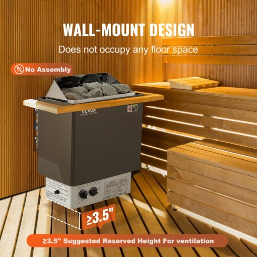 VEVOR Sauna Heater,220V Electric Sauna Stove, Steam Bath Sauna Heater 3h Timer and Adjustable Temp for Max. 176-318 Cubic Feet, (4.5KW) FCC Certification - Image 6