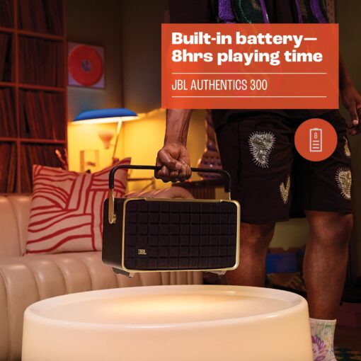 JBL Authentics 300 - Retro Style Wireless Bluetooth/WiFi Home Speaker, Built in Battery (4800mAh), Music Streaming Services via Built-in Wi-Fi, Built in Alexa and Google Assistant (Black/Gold) - Image 3