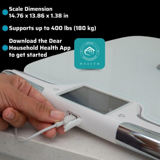 Premium Smart Digital Body Weight Scale with 8 Electrodes – 56+Metrics -Rechargeable- WIFI & Bluetooth Connected for Full Body Analysis -Track Body Fat, Muscle Mass, Fat Percentage, Sleek White Design - Image 3