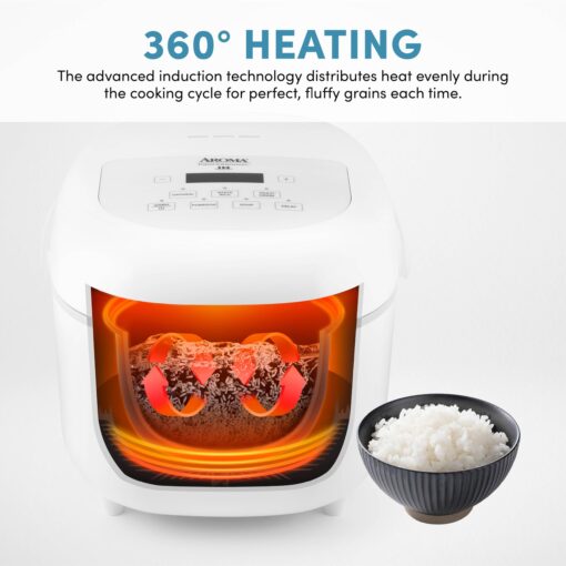 Aroma Housewares Professional 8-Cups (Cooked) / 2Qt. 360° Induction Rice Cooker & Multicooker (ARC-7604), White - Image 5