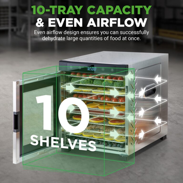NutriChef Electric Countertop Food Dehydrator -900-Watt Premium Multi-Tier Meat Beef Jerky Maker Fruit/Vegetable Dryer w/10 Shelf Stainless Steel Trays,Digital Timer,Temperature Control-NCFD10S - Image 7