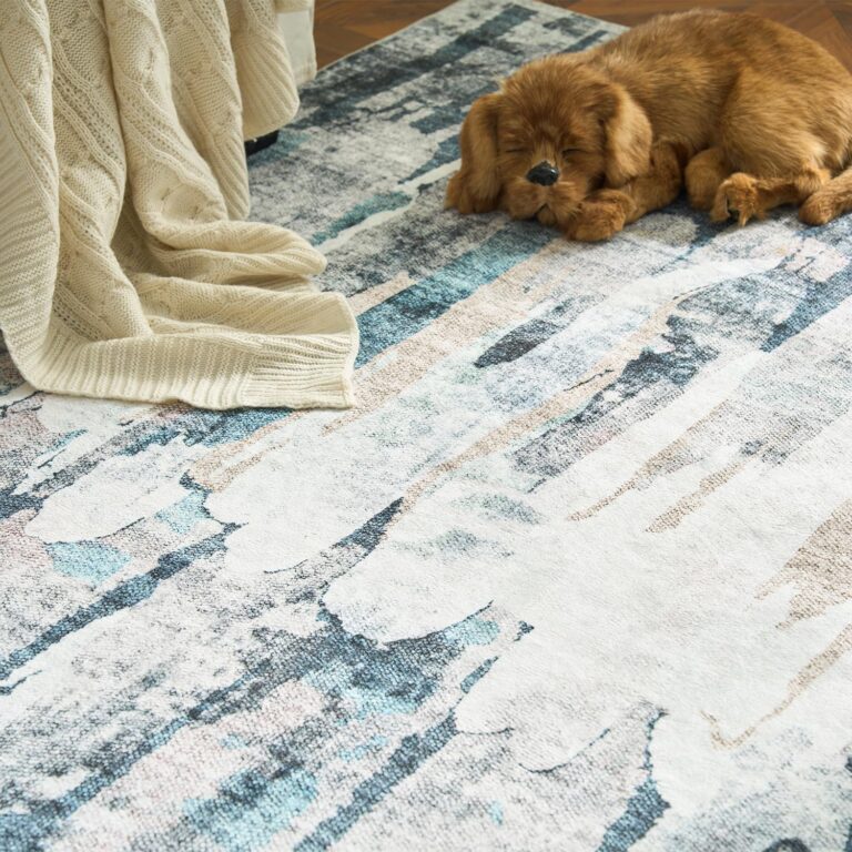 jinchan Area Rug 6x9 Modern Abstract Washable Living Room Rug Blue Multi Soft Contemporary Home Decor Non Slip Backing Carpet for Bedroom Dining Room - Image 2