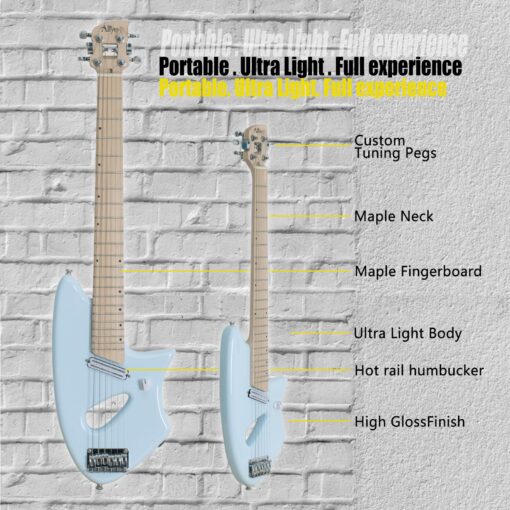 Aliyes Ultra Light Electric Guitar for Adult,Full 24 3/4" Scale for Travel and Practice,Portable Small Size Guitar Featherlight,Solid Wood,All Accessories (Ice Blue) - Image 3