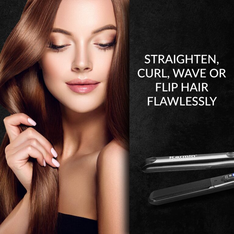KARMIN Salon Series 1-inch Professional Ceramic Flat Iron Hair Straightener Ionic Hair Straightening Styling Iron, Straighten, Curl, Wave, Dual Voltage, Auto Shut Off, Carry Case/Heat Mat, Black - Image 5